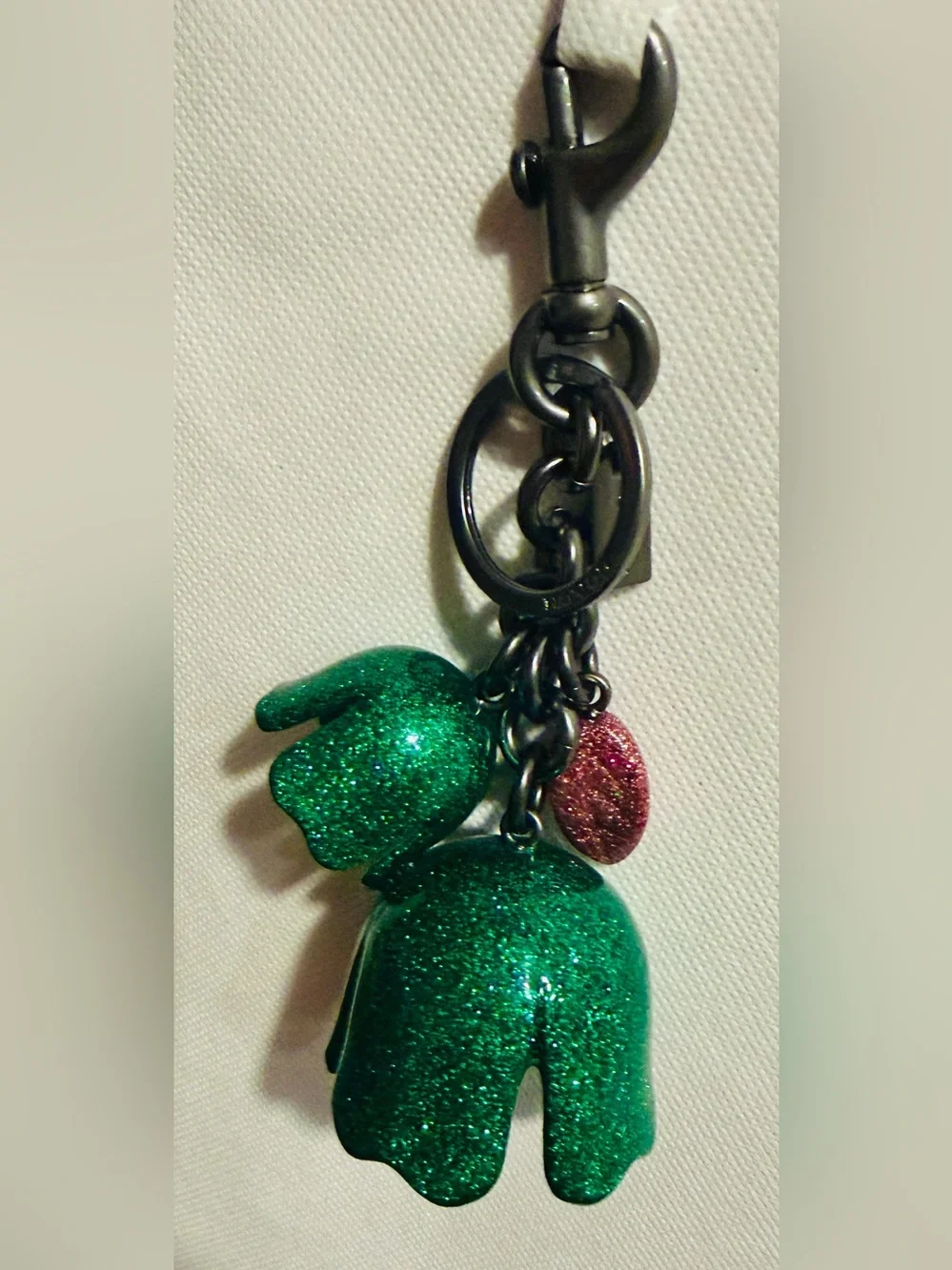 Coach Green Glitter Floral Charm Keychain